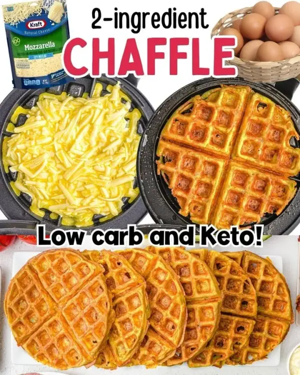 Delicious homemade 2-ingredient chaffle served with toppings.