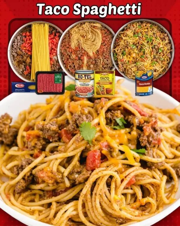 Delicious Taco Spaghetti topped with cheese and taco seasonings