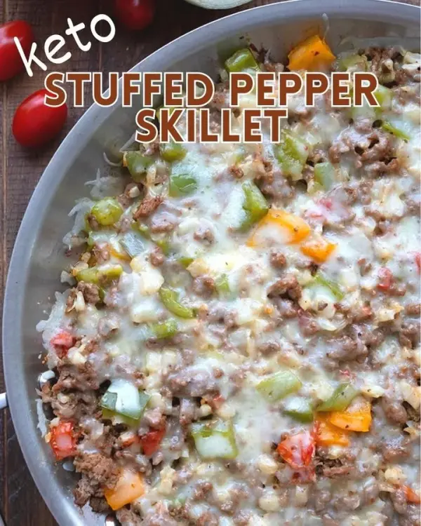 Keto Stuffed Pepper Skillet with colorful bell peppers and savory filling