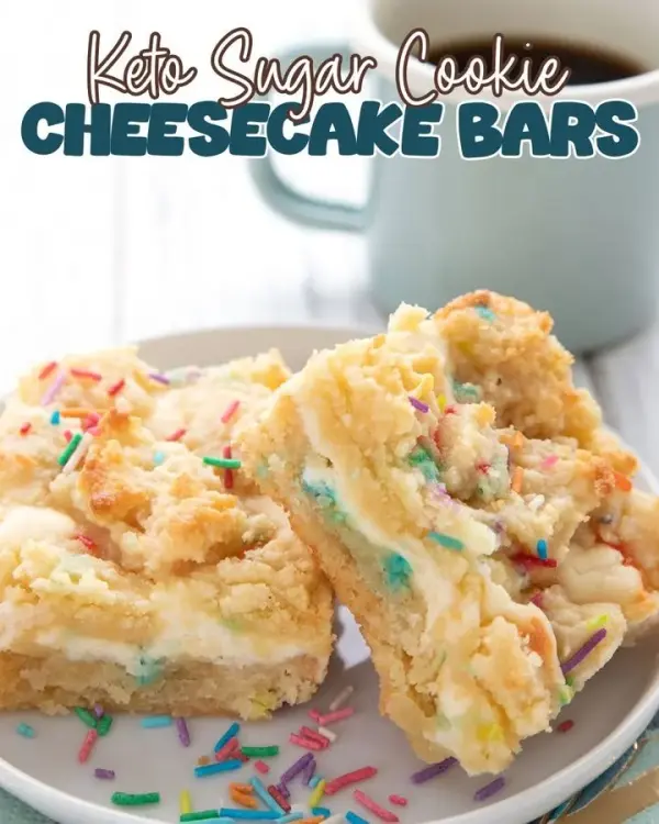 Delicious Keto Sugar Cookie Cheesecake Bars on a plate