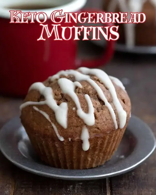 Freshly baked Keto Gingerbread Muffins topped with spices for a holiday treat
