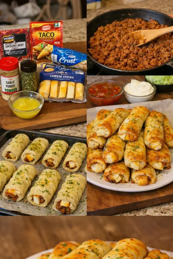 Delicious cheesy taco sticks on a white plate, perfect appetizer or snack.