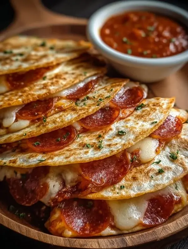 Delicious Pepperoni Pizza Quesadillas served on a plate