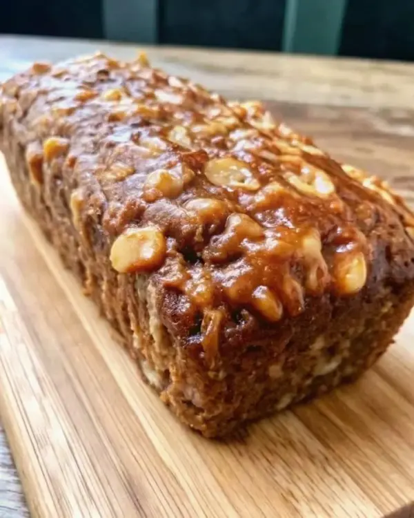 Freshly baked Apple Cinnamon Breakfast Loaf on a wooden table.