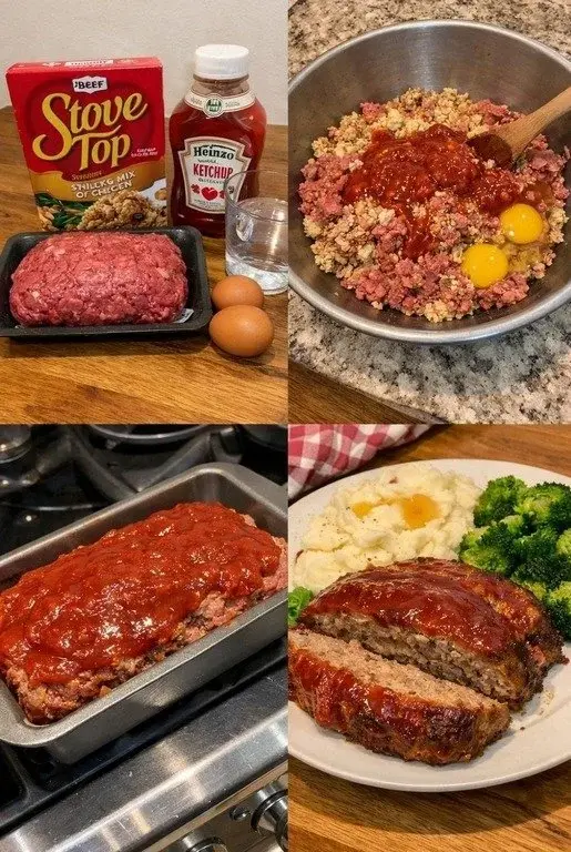 Delicious homemade meatloaf served with mashed potatoes and gravy