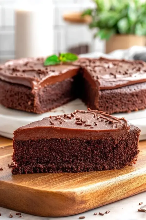 Moist eggless chocolate cake topped with rich chocolate glaze
