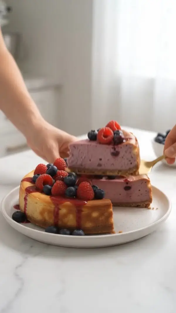 3-Ingredient Baked Mixed Berry Cheesecake