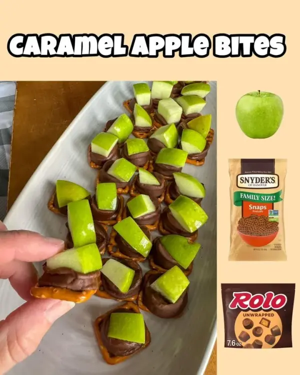 Delicious Caramel Apple Bites with rich caramel coating on crisp apple pieces.