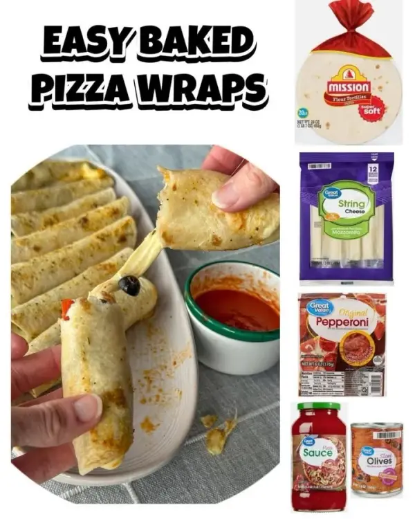 Delicious baked pizza wraps filled with cheese and toppings, perfect for snacks.