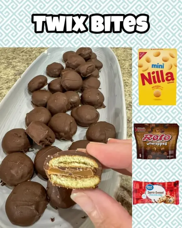 Homemade Easy Twix Bites dessert ready to serve