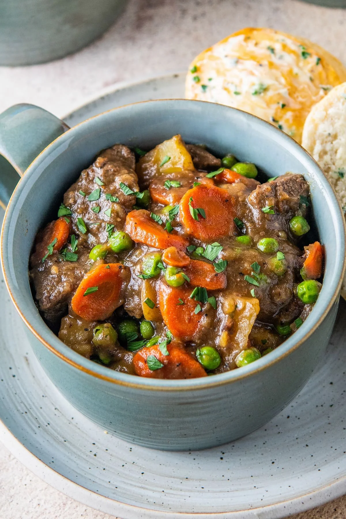 Delicious homemade beef stew with tender meat and vegetables.