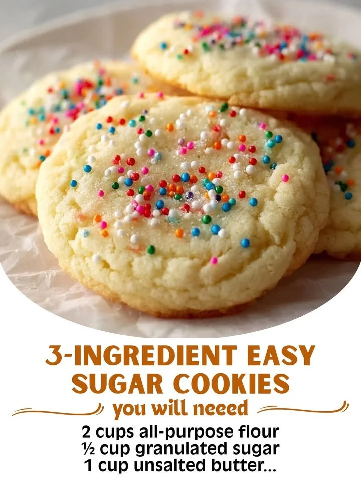 Three easy sugar cookies on a baking tray ready to be decorated.