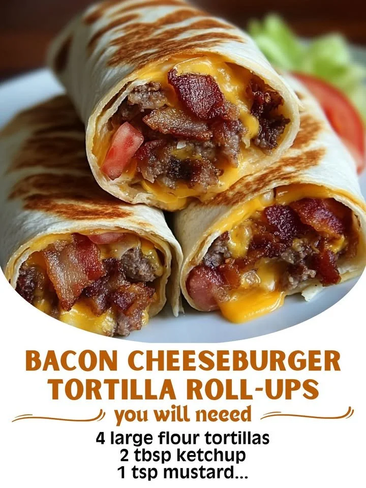 Bacon Cheeseburger Tortilla Roll-Ups served with fresh toppings