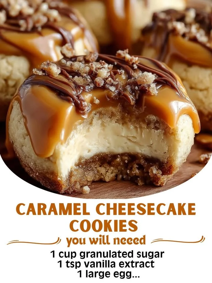 Delicious Caramel Cheesecake Cookies with a rich caramel topping
