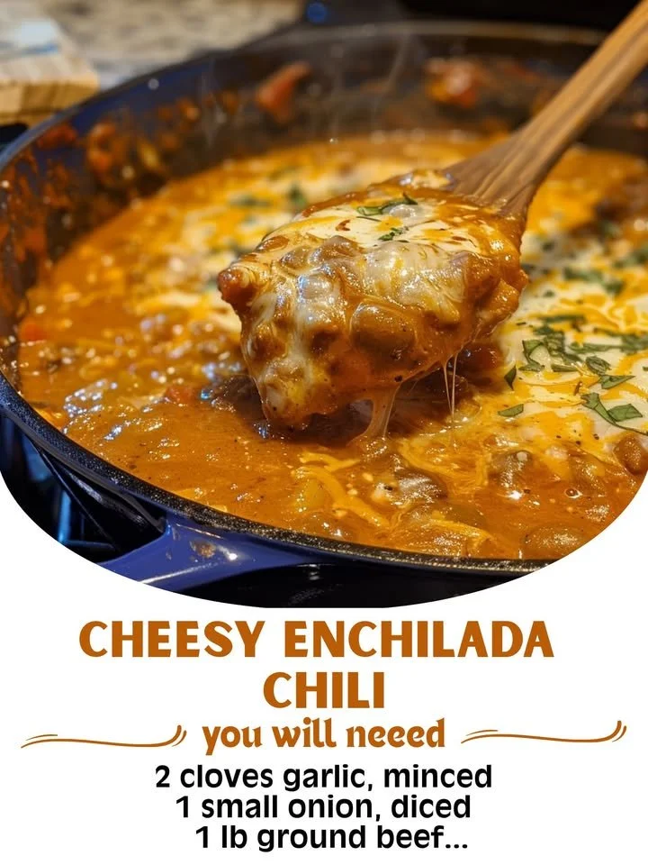 Bowl of Cheesy Enchilada Chili topped with cheese and cilantro