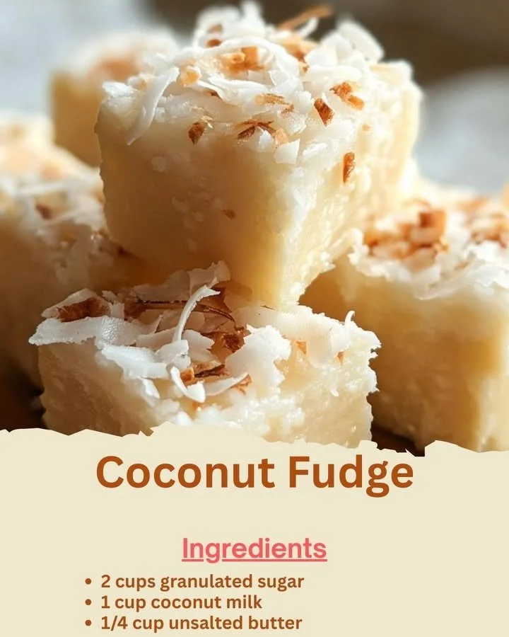Delicious homemade Coconut Fudge on a white plate