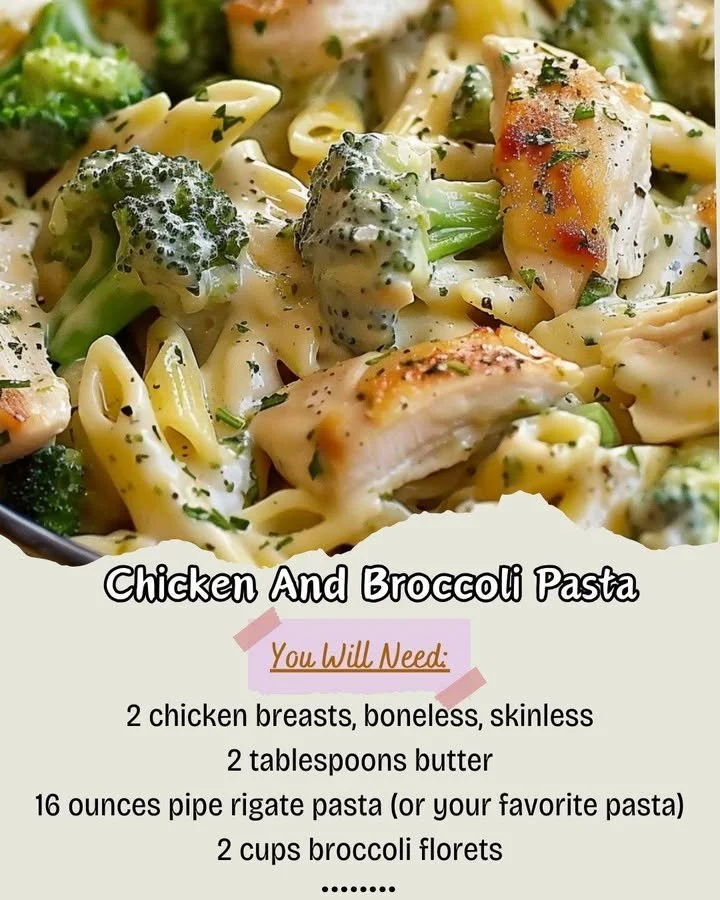 Creamy chicken and broccoli delight pasta served in a bowl