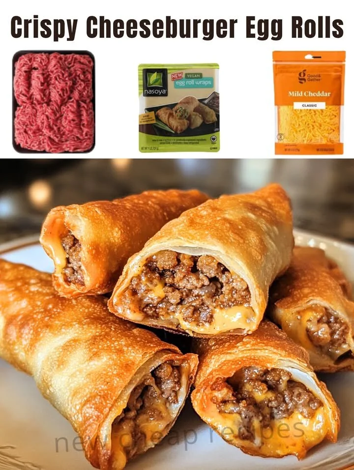 Crispy cheeseburger egg rolls served on a plate with dipping sauce