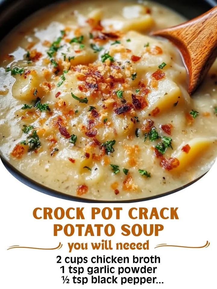 Delicious Crock Pot Crack Potato Soup in a bowl topped with bacon and green onions