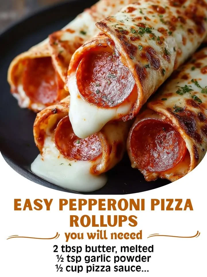 Plate of easy pepperoni pizza rollups with melting cheese and crispy edges