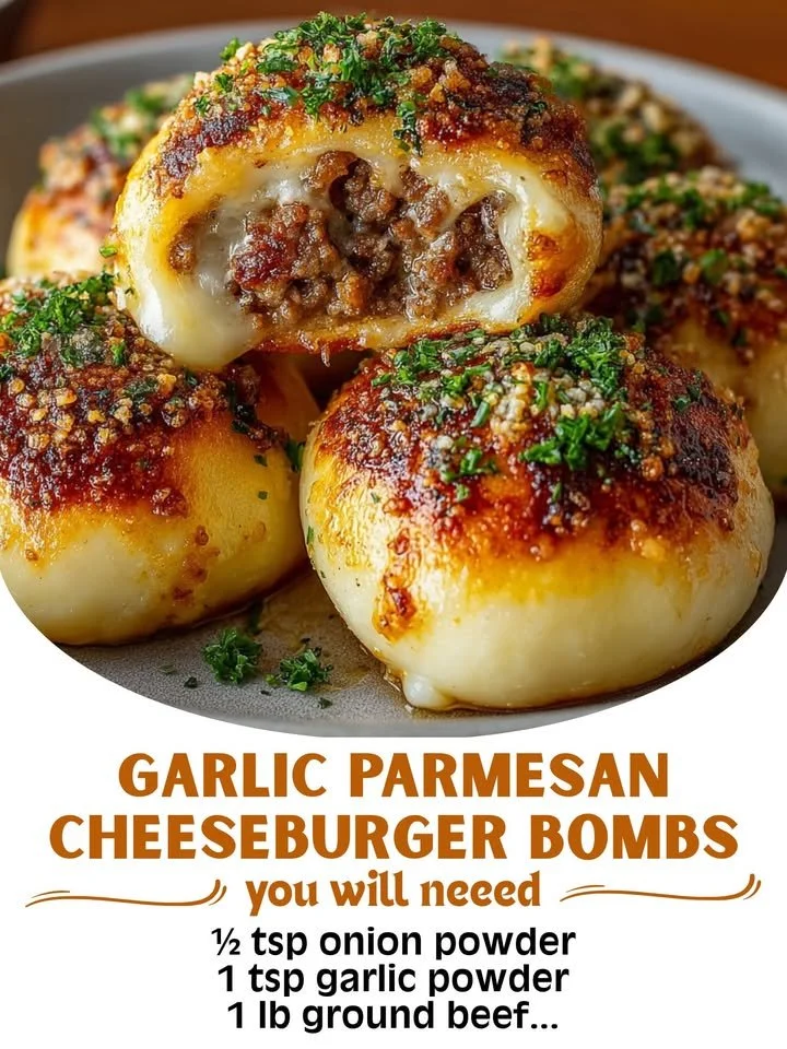 Garlic Parmesan Cheeseburger Bombs served on a platter
