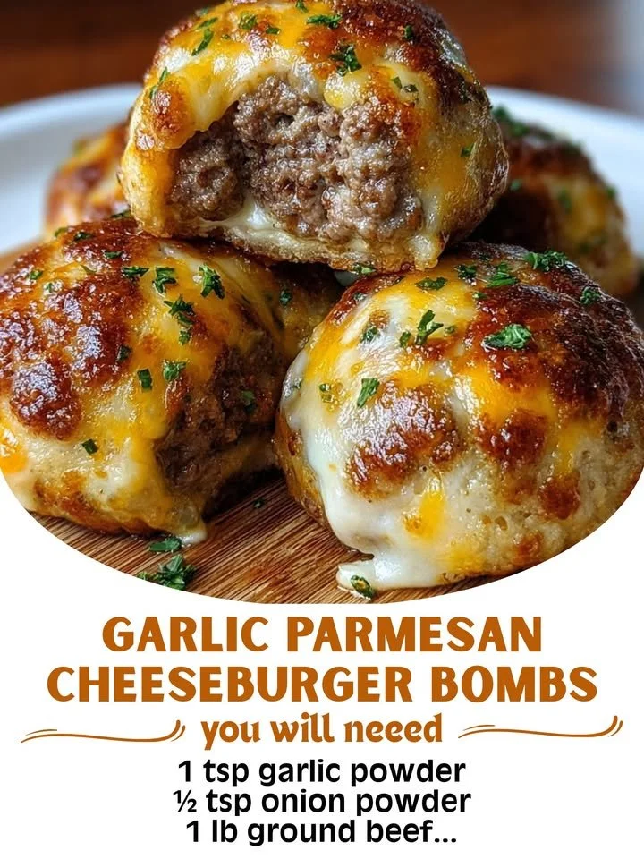Savory Garlic Parmesan Cheeseburger Bombs served on a plate