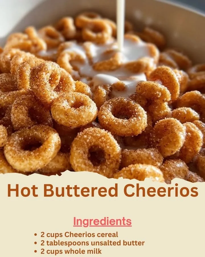Delicious bowl of hot buttered Cheerios topped with melted butter.