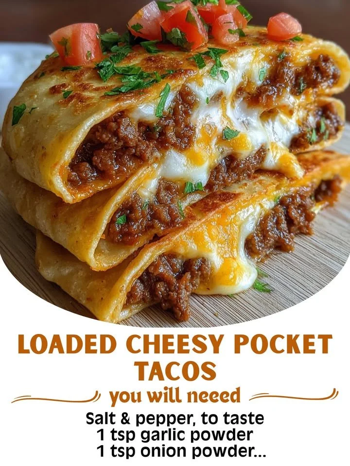 Delicious loaded cheesy pocket tacos filled with melted cheese and toppings