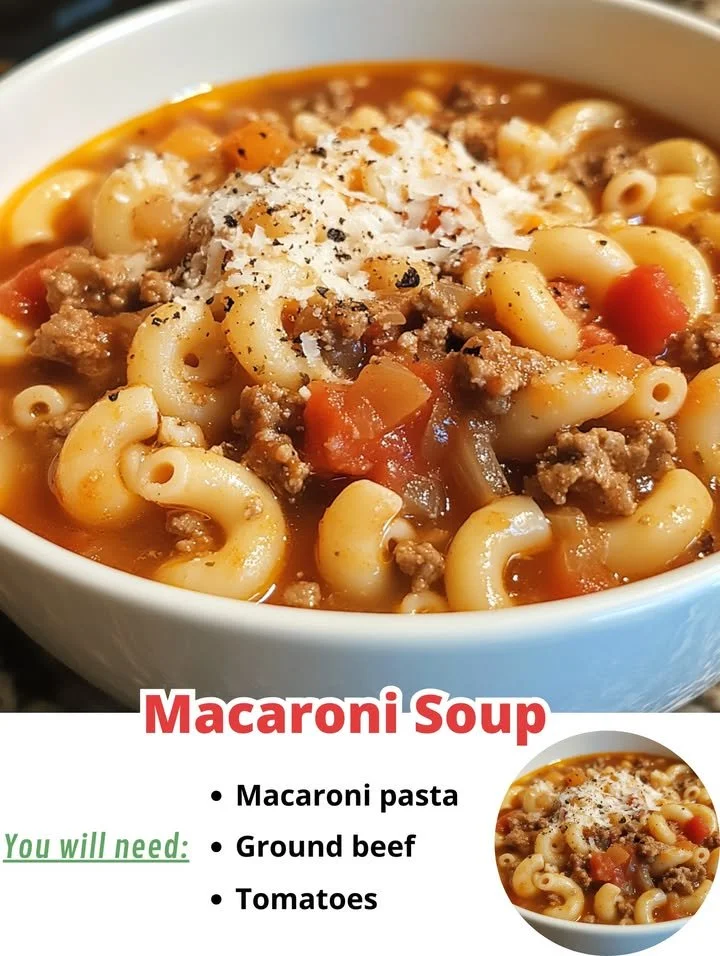 Delicious bowl of macaroni soup with fresh ingredients
