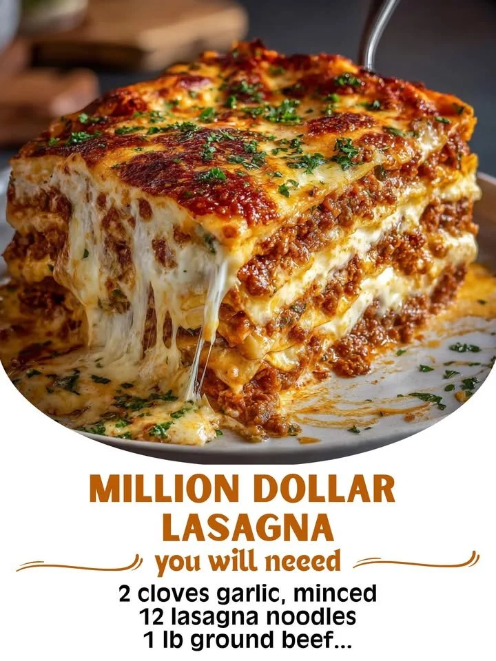 Mouthwatering Million Dollar Lasagna with melted cheese and rich layers