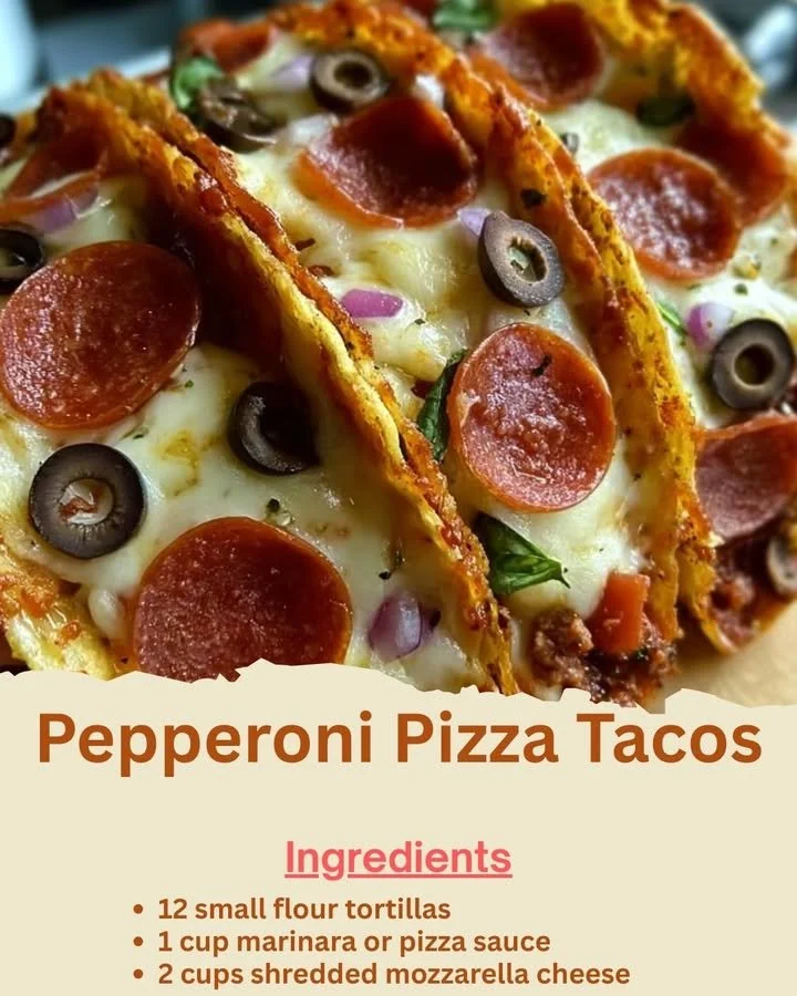 Delicious Pepperoni Pizza Tacos topped with cheese and pepperoni