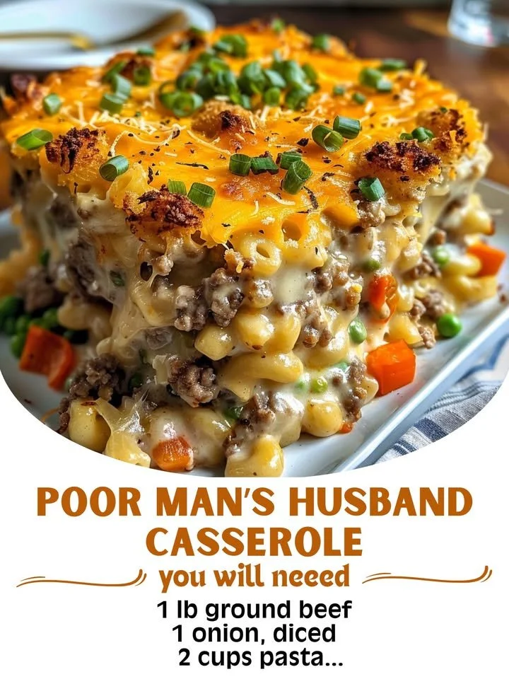 Delicious Poor Man's Husband Casserole served in a baking dish