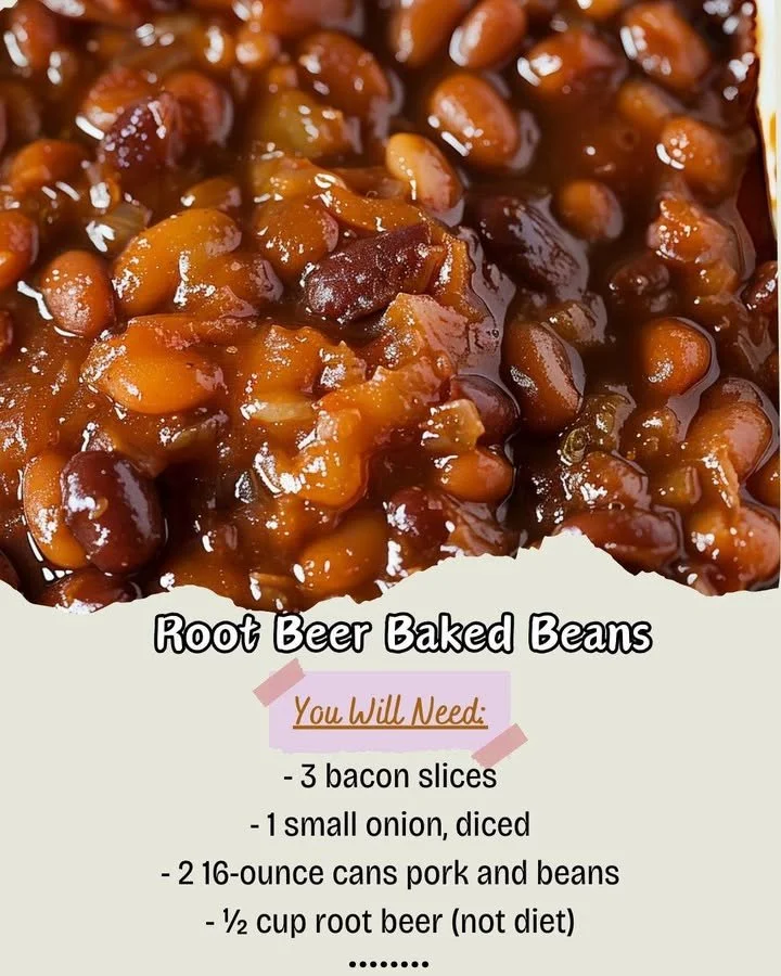 Delicious plate of Root Beer Baked Beans garnished with herbs
