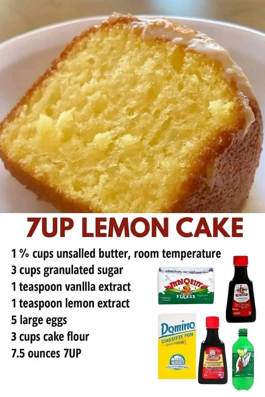Delicious homemade 7up lemon cake topped with fresh lemon slices