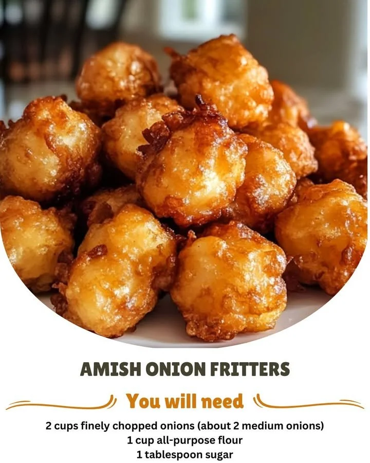 Amish onion fritters served on a plate, crispy and golden brown