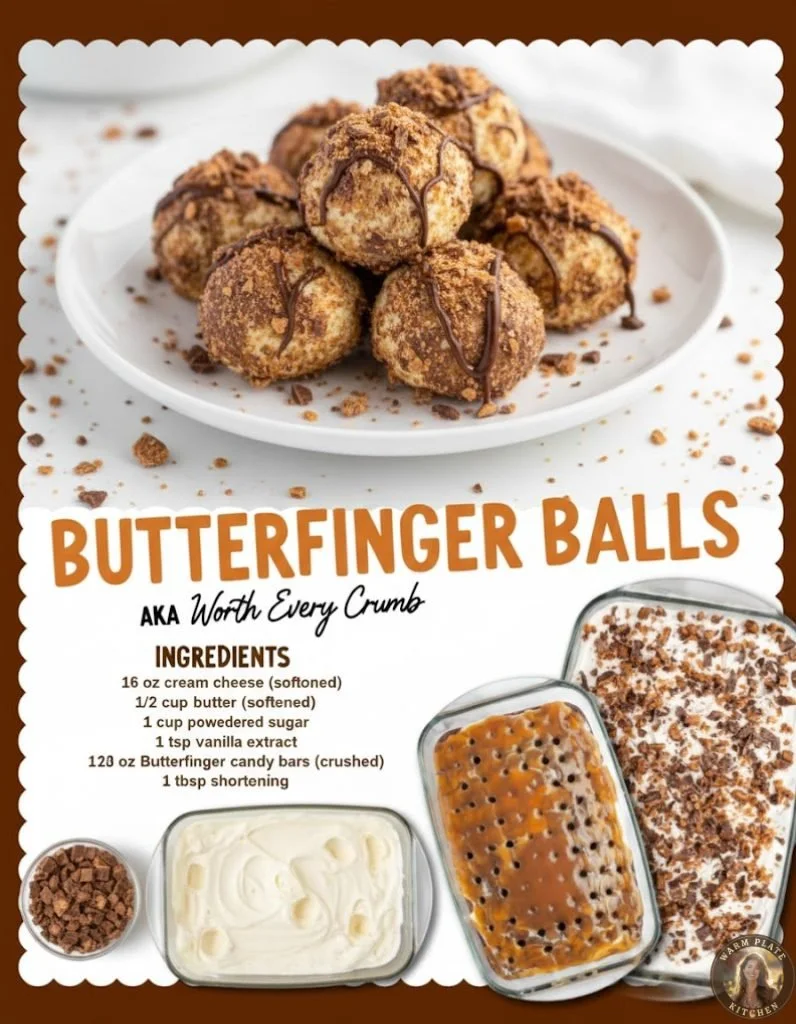 Delicious homemade Butterfinger Cheesecake Balls decorated with crushed Butterfinger.