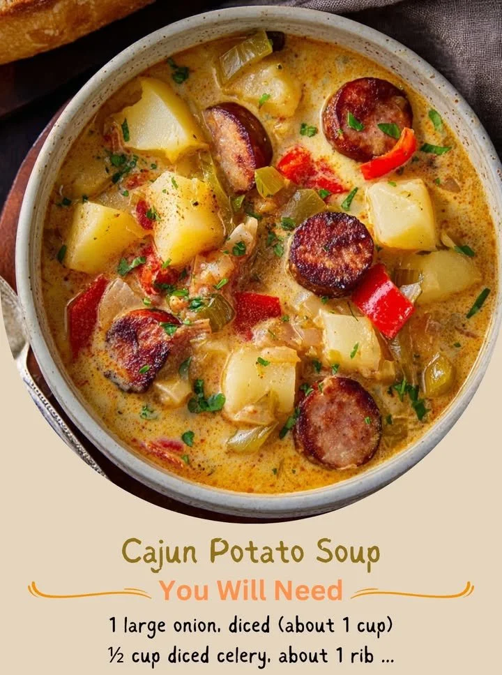 Bowl of flavorful Cajun Potato Soup garnished with green onions