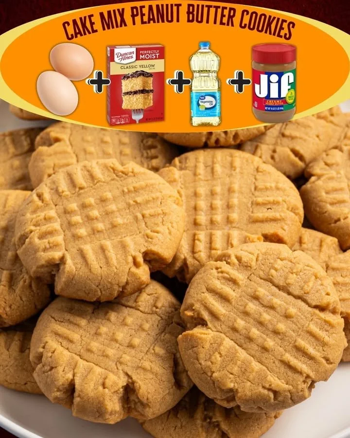 Delicious cake mix peanut butter cookies on a baking tray