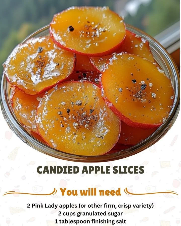 Delicious candied apple slices with a shiny sugar coating