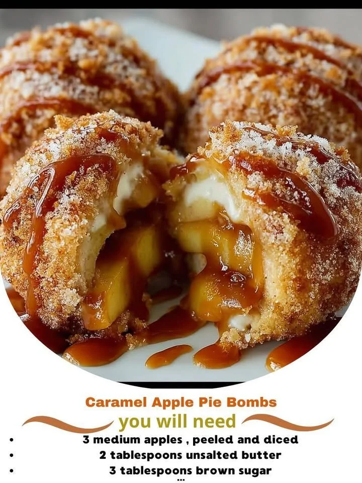 Delicious Caramel Apple Pie Bombs served on a rustic plate.