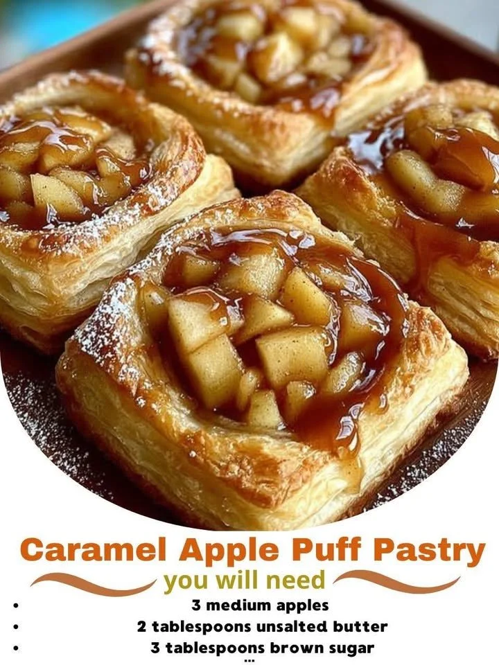 Delicious Caramel Apple Puff Pastry with caramel drizzle