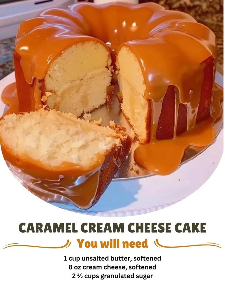 Delicious Caramel Cream Cheese Pound Cake served on a plate