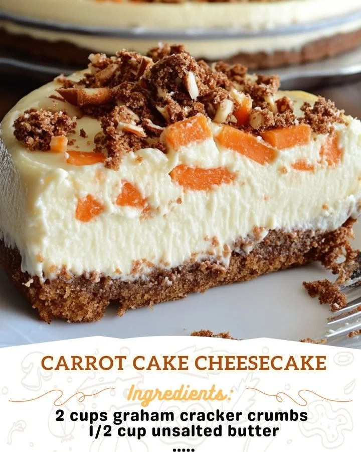 Delicious carrot cake cheesecake with layers of carrot cake and creamy cheesecake
