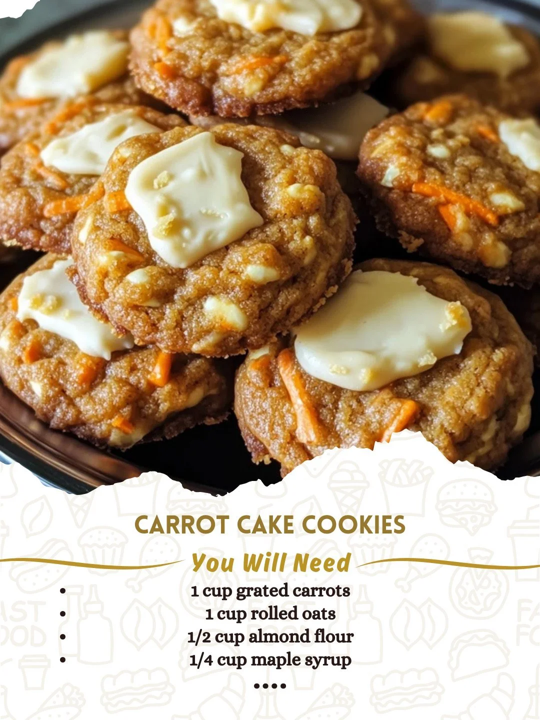 Freshly baked Carrot Cake Cookies with cream cheese frosting.