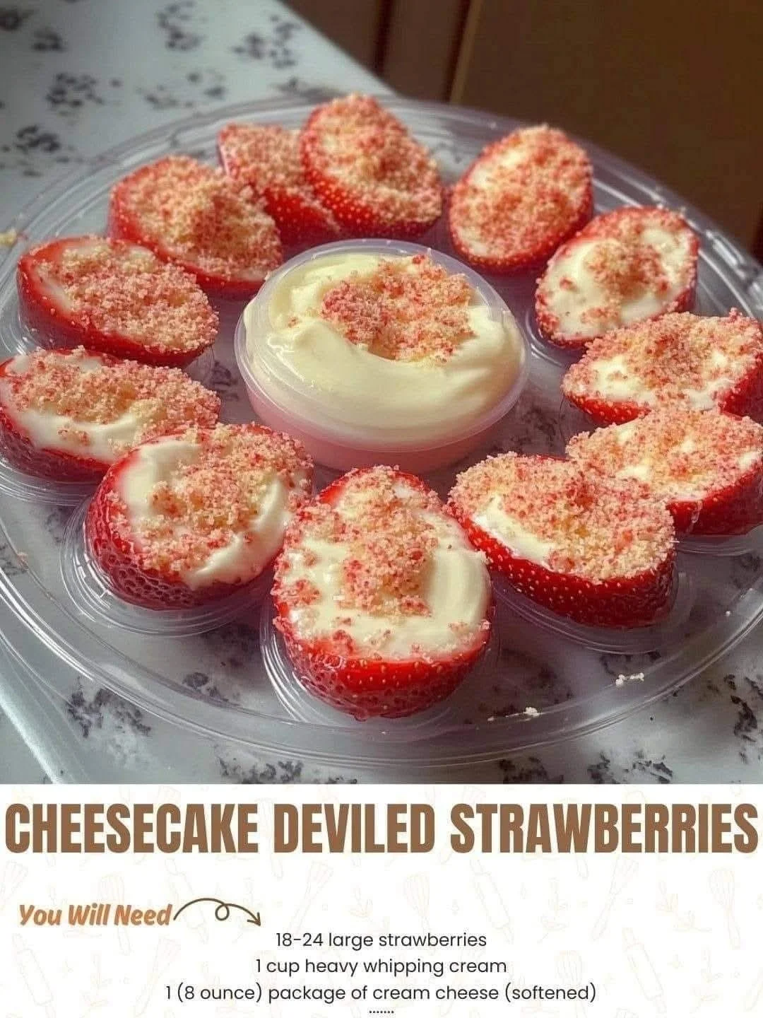 Cheesecake deviled strawberries with creamy filling and fresh fruit topping