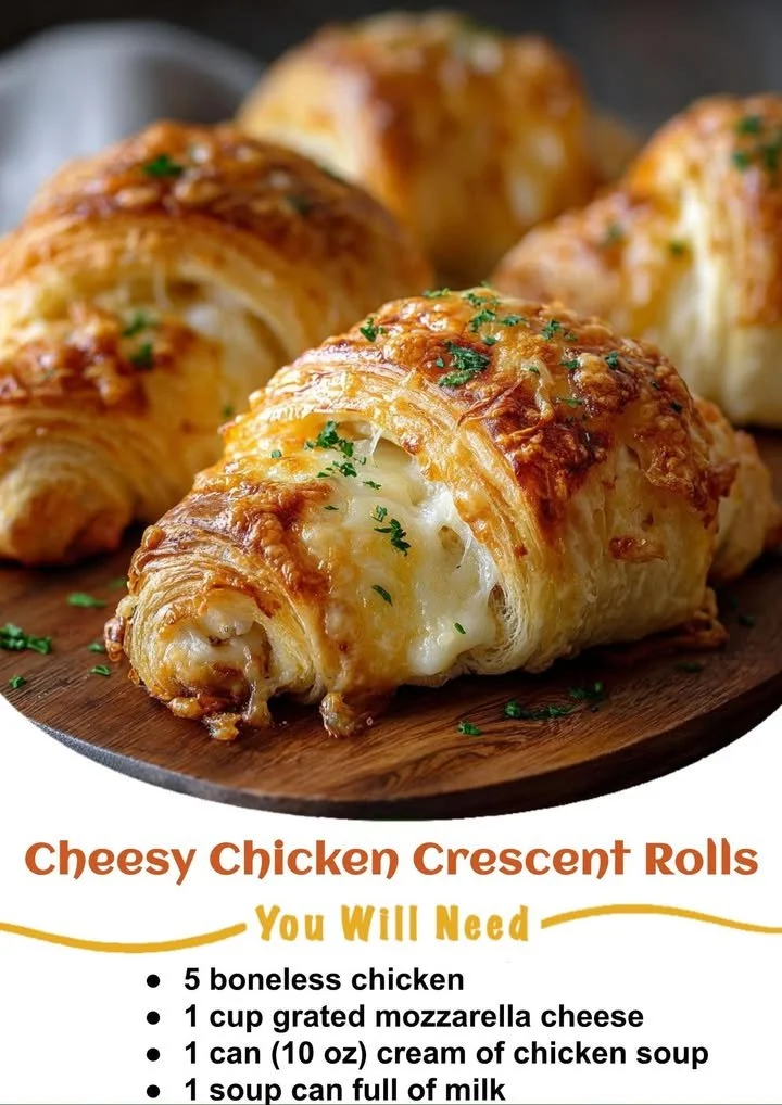 Cheesy chicken crescent rolls baked to golden perfection on a plate.