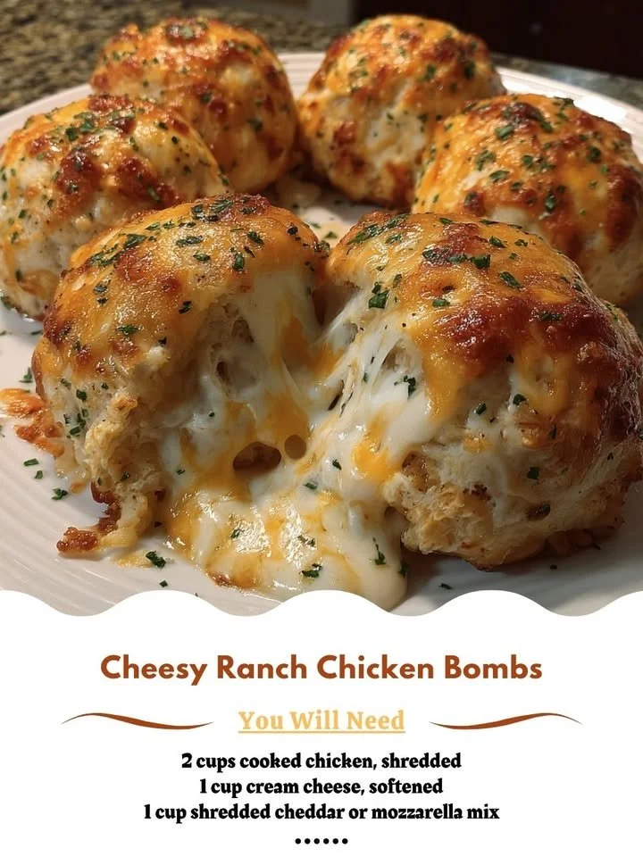 Cheesy ranch chicken bombs ready to be served in a dish