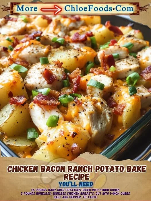 Delicious Chicken Bacon Ranch Potato Bake ready to serve