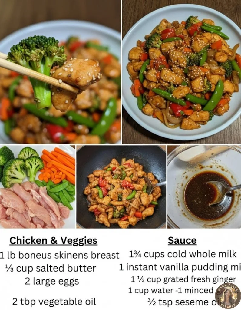 Colorful chicken stir fry with vegetables in a skillet
