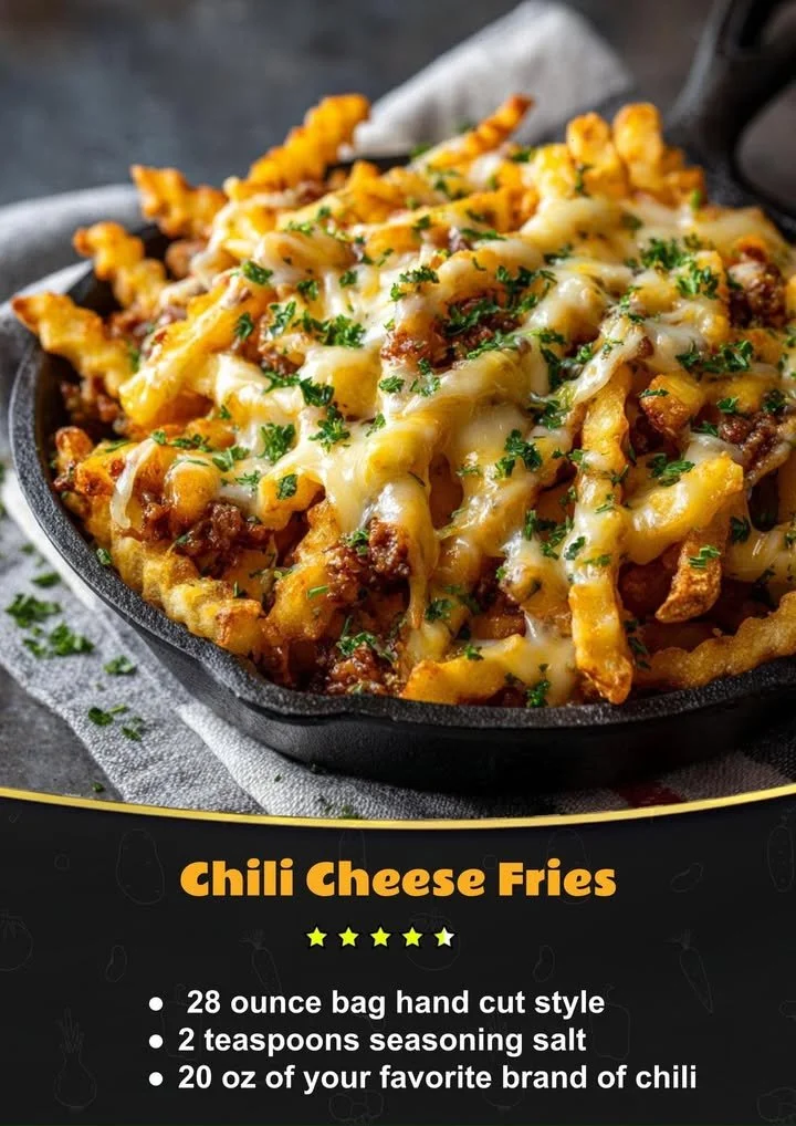 Delicious Chili Cheese Fries topped with chili and cheese